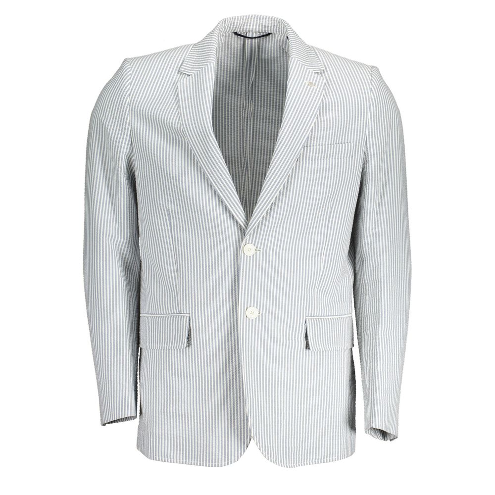 Gant White Cotton Men Jacket featuring 2-button closure and vertical stripes