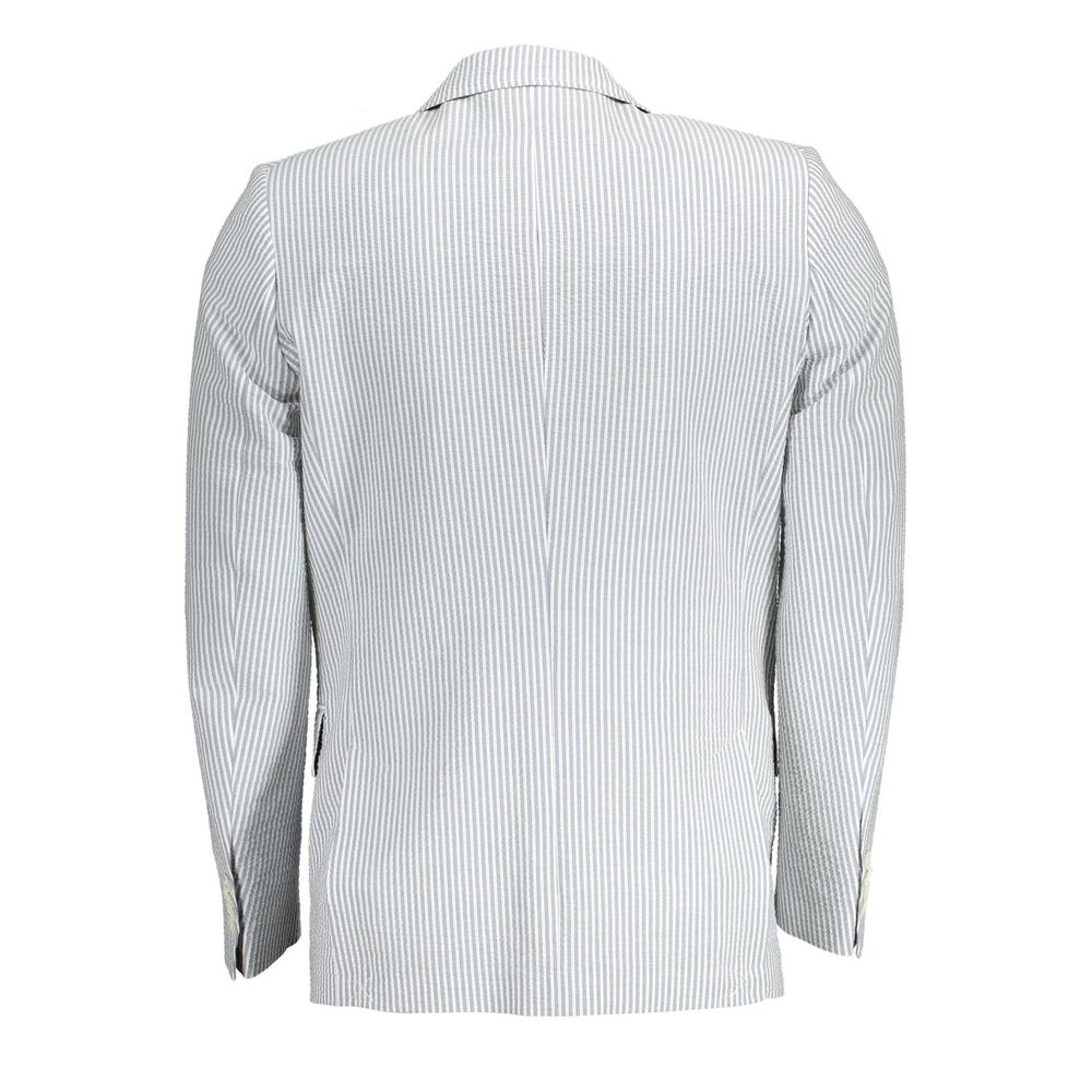 Back view of Gant White Cotton Men Jacket showcasing striped pattern and long sleeves.