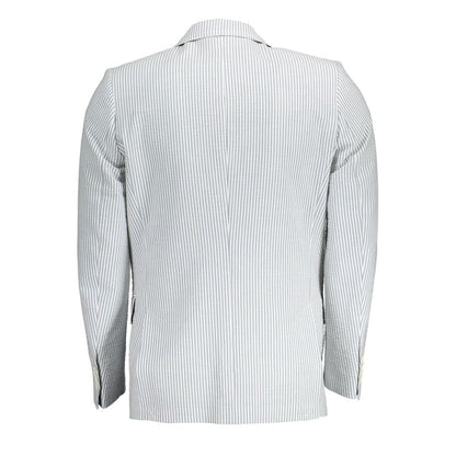 Back view of Gant White Cotton Men Jacket showcasing striped pattern and long sleeves.