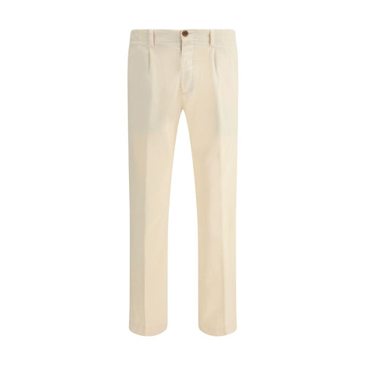 Germano Cream Cotton Casual Pants showcasing slim fit with zip-and-button closure, belt loops, and five-pocket design, AW25 collection.
