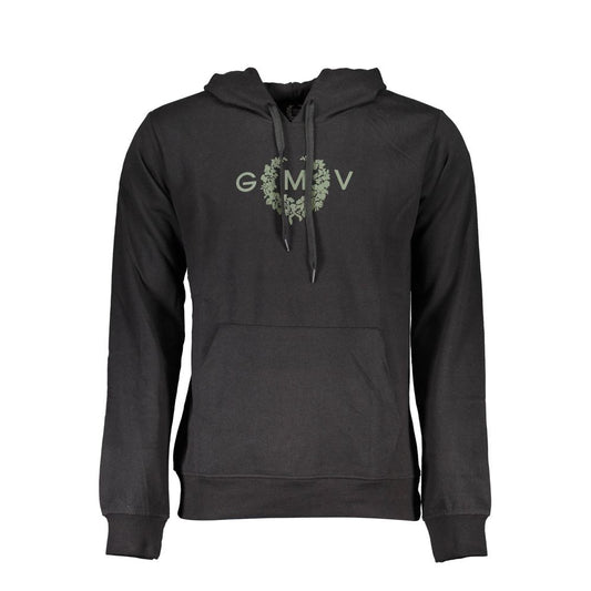 Gianmarco Venturi Black Cotton Sweatshirt with hood, central pocket, and logo print