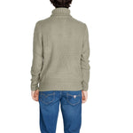 Rear view of a model wearing a Gianni Lupo Green Polyester Sweater for men, part of the Fall/Winter knitwear collection.