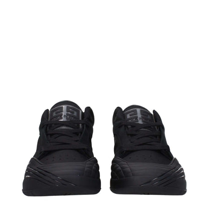 Front view of Givenchy Black Fabric Low Top Sneakers with logo details and rubber sole.