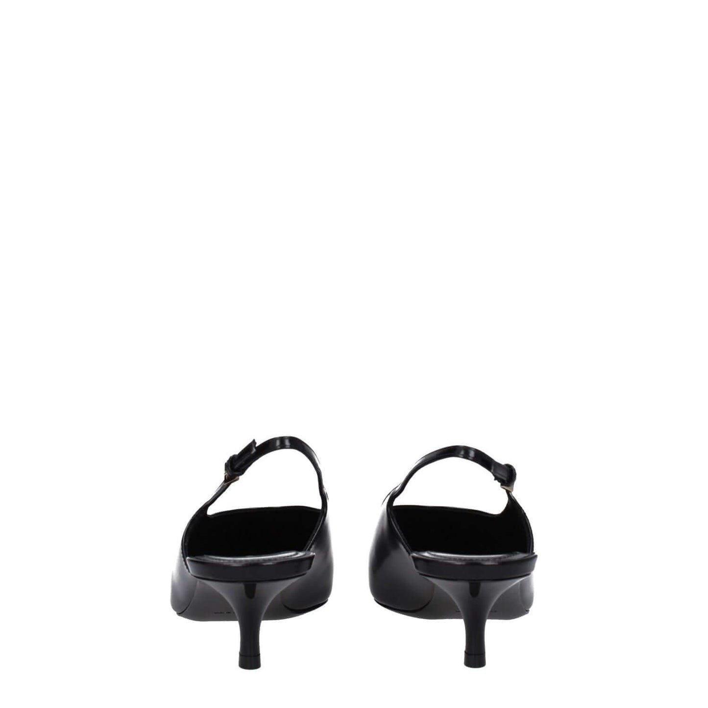 Back view of Givenchy Black Leather Mid Heel Pumps with buckle closure and pointy toe, featuring leather sole and 5.5 cm mid heels.