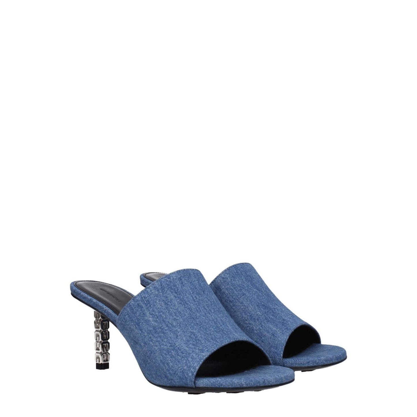 Givenchy Blue Fabric Platform Sandals with denim accents, open toe, leather sole, mid heels, 7 cm heel height. MPN BE3083E1TM420.