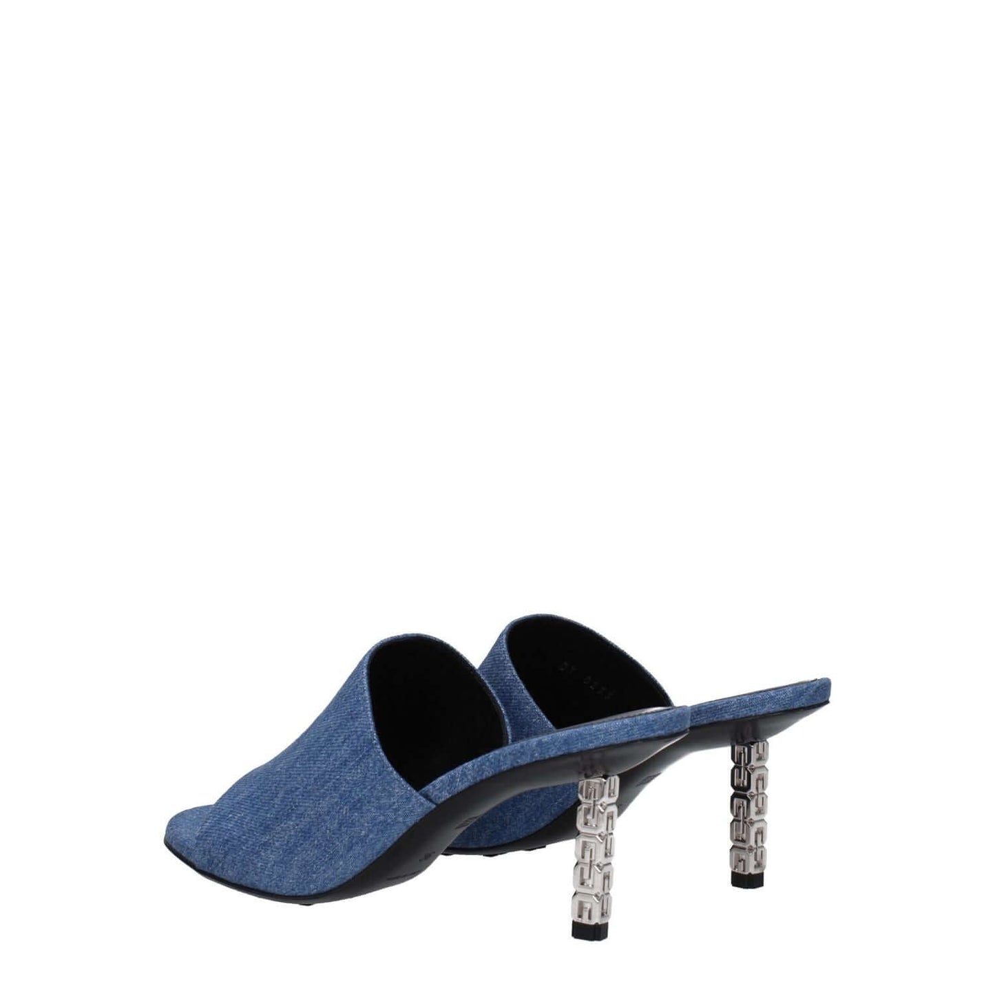 Givenchy Blue Fabric Platform Sandals with denim hue, open toe, and metal mid heels, showcasing elegant casual design.