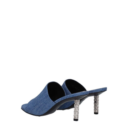 Givenchy Blue Fabric Platform Sandals with denim hue, open toe, and metal mid heels, showcasing elegant casual design.