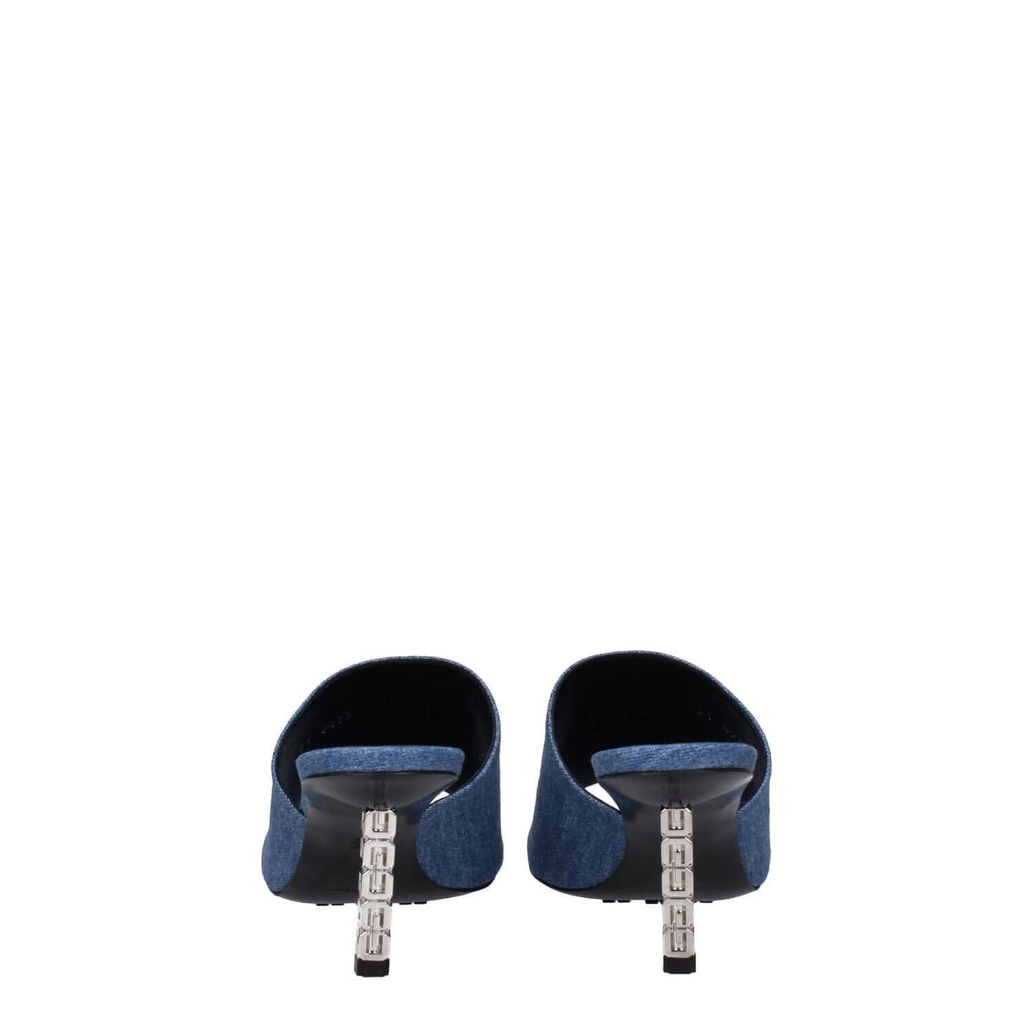 Back view of Givenchy Blue Fabric Platform Sandals with leather sole and denim heel highlights.