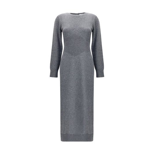 Givenchy Gray Cashmere Casual Dress with long sleeves, round neckline, and side slit showcasing elegance and sensuality in knit design.
