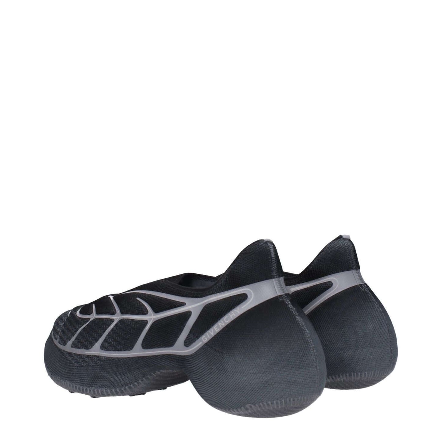 Givenchy Gray Fabric Athletic Sneakers with side logo, mid heels, and round toe in a casual style, featuring rubber soles and black accents.