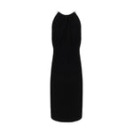 Givenchy Midi Dress with halter neckline featuring chain embellishment, cut-out front detail, and wide slit for an elegant look.