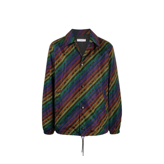 Men's Givenchy Rainbow Chain Nylon Jacket with logo detail and button closure, featuring elasticated cuffs and drawstring hem
