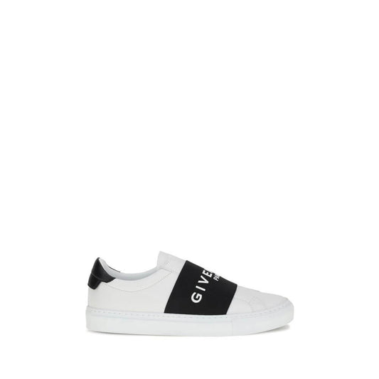 Givenchy White Calf Leather Bos Taurus Low Top Sneakers with contrasting elastic band.