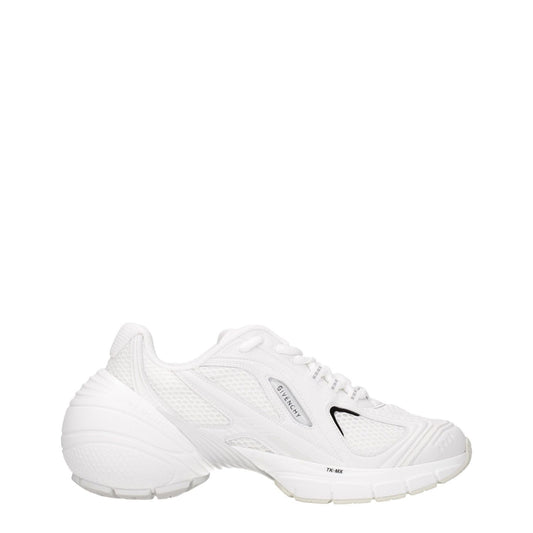 Givenchy White Fabric Athletic Sneakers with logo, lace-up closure, rubber sole, and mid heels. Casual style with round toe design.