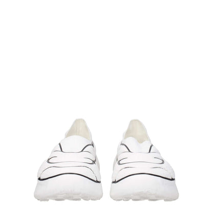 Front view of Givenchy White Fabric Low Top Sneakers with side logo and round toe, featuring mid heels and fabric sole, style code F77226.