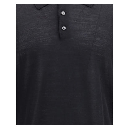 Golden Goose Black Fleece Wool Dress Shirt with classic collar and buttons, featuring ribbed cuffs and hem for casual elegance.