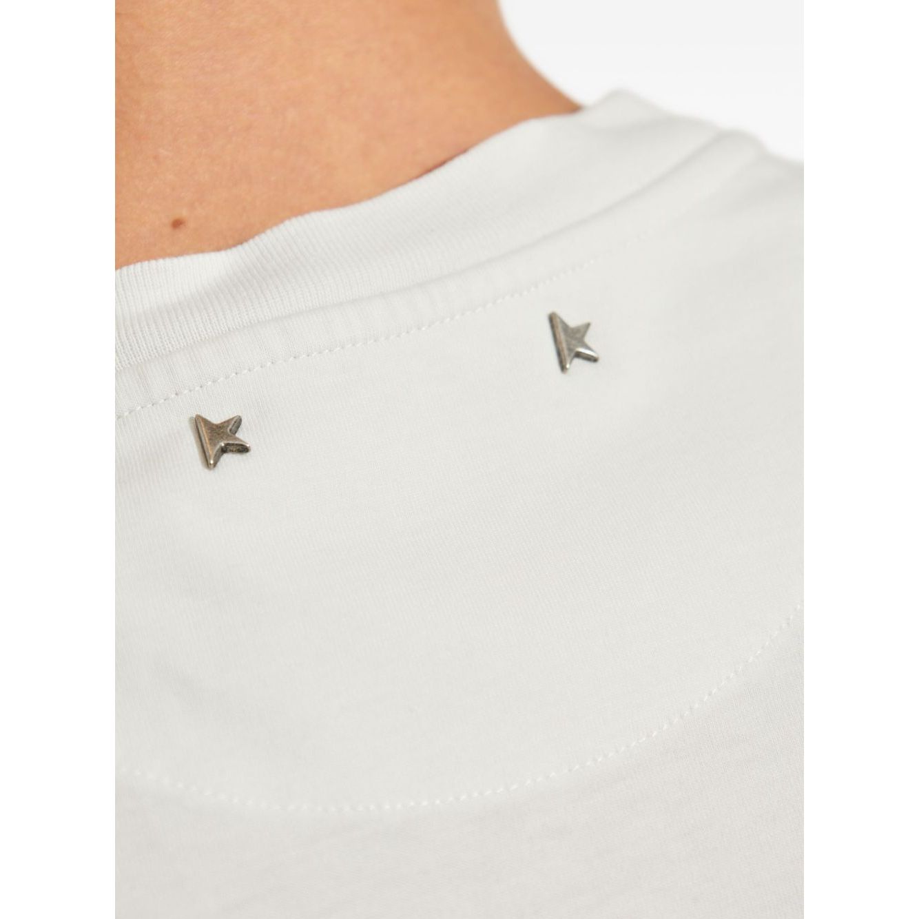 Golden Goose T-shirts and Polos White with metallic star embellishments on off-white cotton, crew neck design.