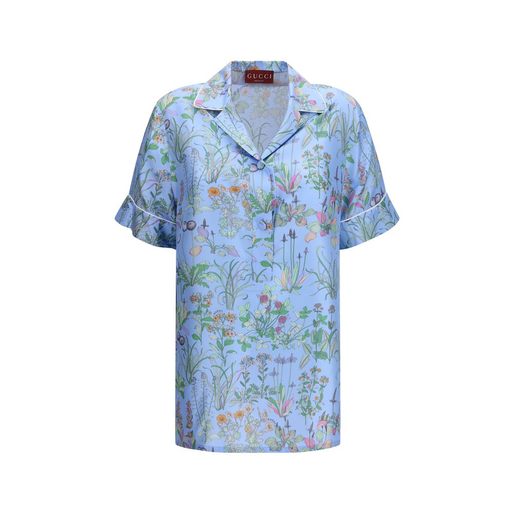 Gucci Blue Silk Pattern Shirt 1728,72470364320,Blue,Clothing,Gucci,IT38 | S,New with tags,Pattern - Shirts - Clothing,Shirts - Clothing,Women