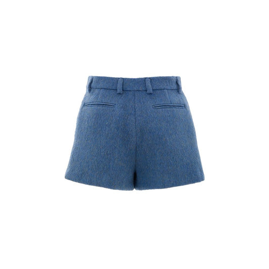 Gucci Blue Wool Short with side zip, metal hook, pockets, embroidered logo, 50% wool, 28% mohair, 22% polyamide composition.