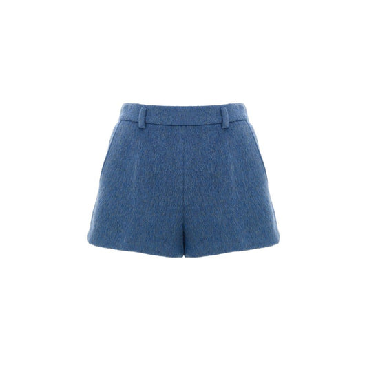 Gucci Blue Wool Short with side zip and embroidered logo, featuring welt and back pockets, made from wool, mohair, and polyamide.