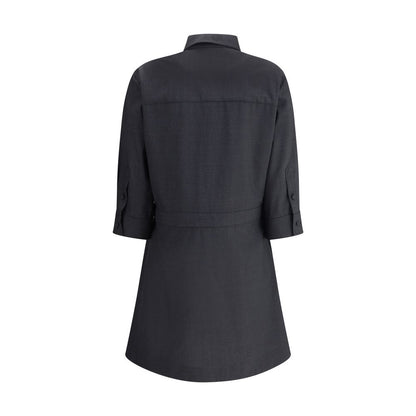 Gucci Gray Wool Casual Dress - back view of elegant chemisier design with classic collar and three-quarter buttoned sleeves.