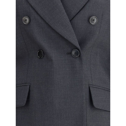 Gucci Gray Wool Clothing double-breasted blazer with spear lapels and welt pockets, elegant and sophisticated design.