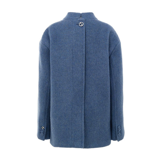 Back view of Gucci Light Blue Wool Jackets & Coat with button detail and Gucci logo.