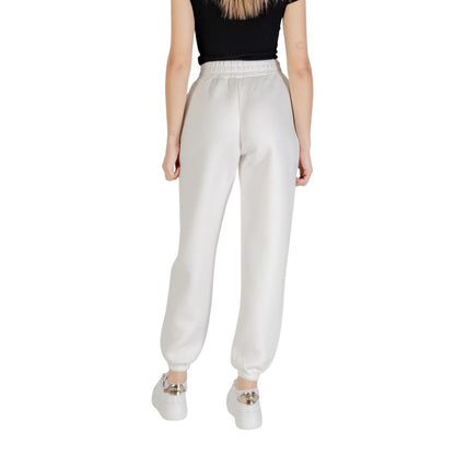 Guess Active Cream Viscose Joggers (Workout Pants) with elastic waistband and casual fit, back view on model.