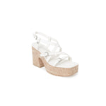 Guess Beige Leather High Heel with cork-effect platform, thin straps, and adjustable buckles for elegance and stability at formal events.