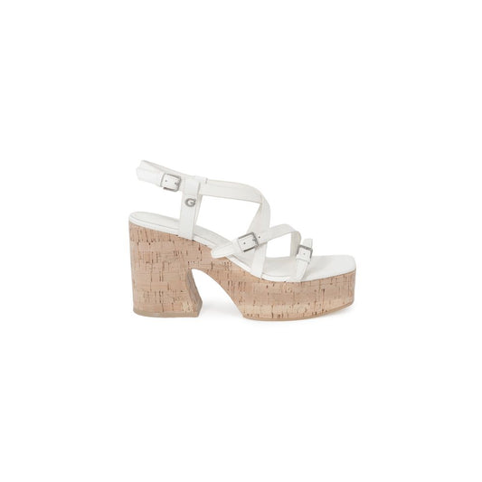 Guess Beige Leather High Heel with cork-effect platform and adjustable straps, combining elegance and comfort for any occasion.