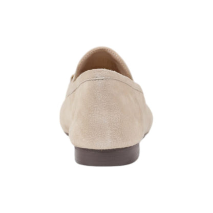 Back view of Guess Beige Leather Platform Pumps showcasing the elegant suede finish and flat sole for comfortable wear.