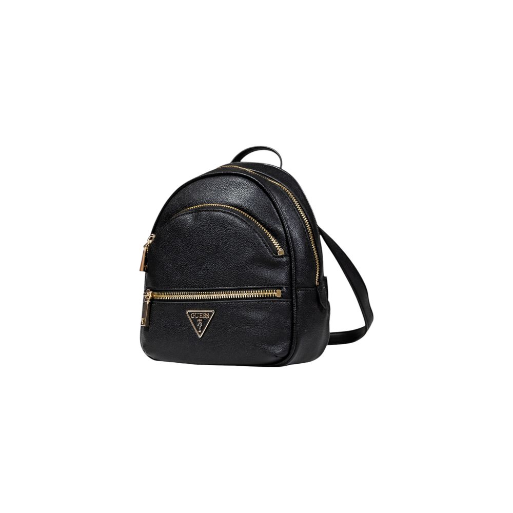 Guess Black Artificial Leather Backpack with metal details, perfect for fashion and functionality in everyday use.