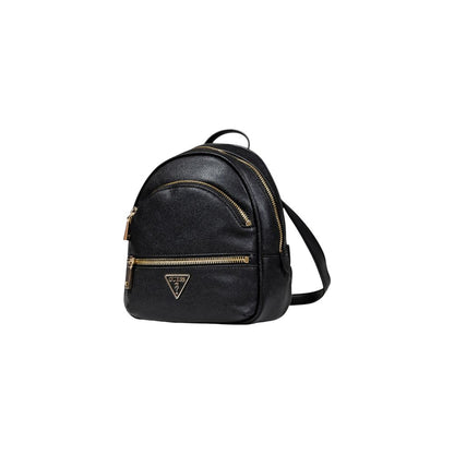 Guess Black Artificial Leather Backpack with metal details, perfect for fashion and functionality in everyday use.