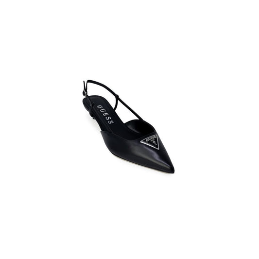 Guess Black Polyester High Heel slingback pump with pointed toe and metallic logo detail, showcasing sleek silhouette and elegance.