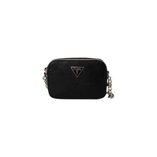 Alt Tag: Guess Black Polyethylene Handbag with logo and adjustable strap, perfect for essentials and everyday style.