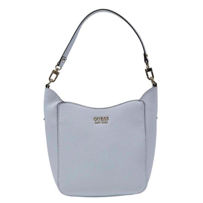Guess Blue Polyethylene Handbag with pebbled leather-effect texture in bucket design with adjustable shoulder strap.