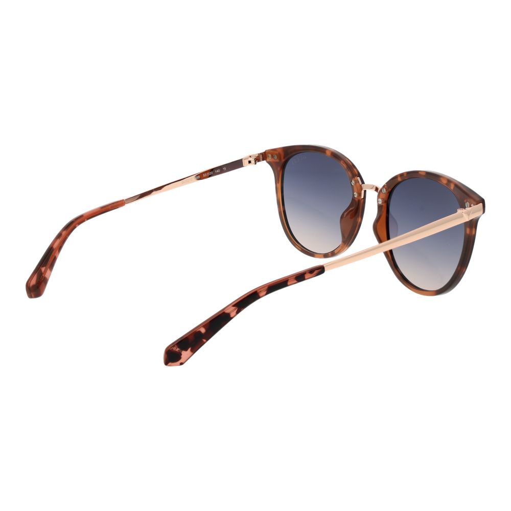Guess Brown Unisex Sunglass with round full-rim stainless steel frame, brown color. Gradient blue plastic lenses width 53, 100% UVA & UVB protection.