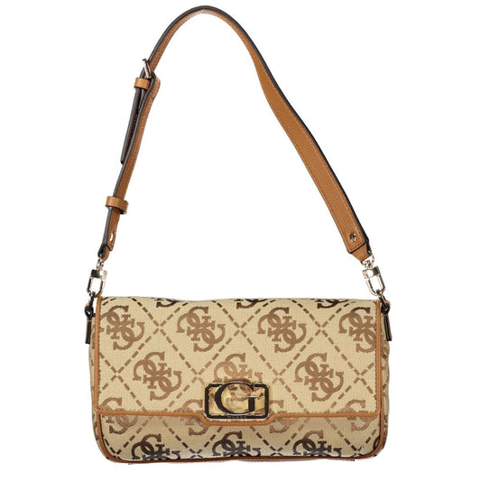 Guess Jeans Beige Polyester Women Handbag with logo pattern and adjustable strap