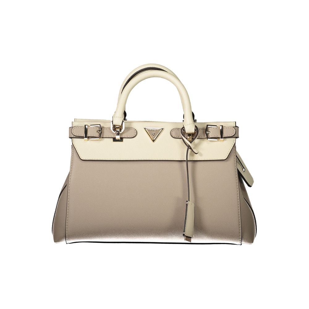 Guess Jeans Beige Polyethylene Handbag with handles, adjustable strap, logo, protective feet, contrasting details, and zip closure.
