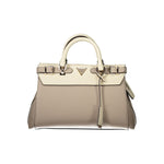 Guess Jeans Beige Polyethylene Handbag with handles, adjustable strap, logo, protective feet, contrasting details, and zip closure.