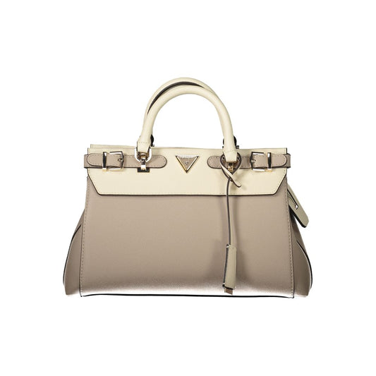 Guess Jeans Beige Polyethylene Handbag with handles, adjustable strap, logo, protective feet, contrasting details, and zip closure.