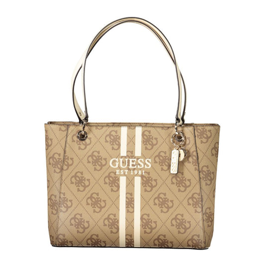 Guess Jeans Beige Polyethylene Women Handbag with iconic logo and spacious compartments, featuring chic and functional design.
