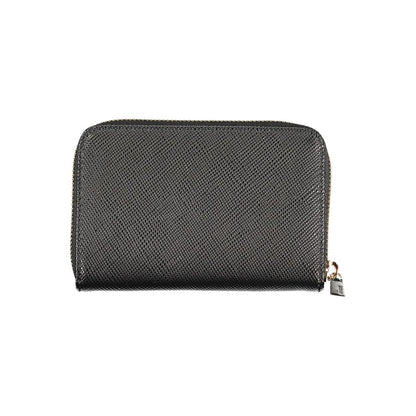 Guess Jeans Black Polyethylene Wallet with zipper closure, two compartments, coin purse, and double card spaces.