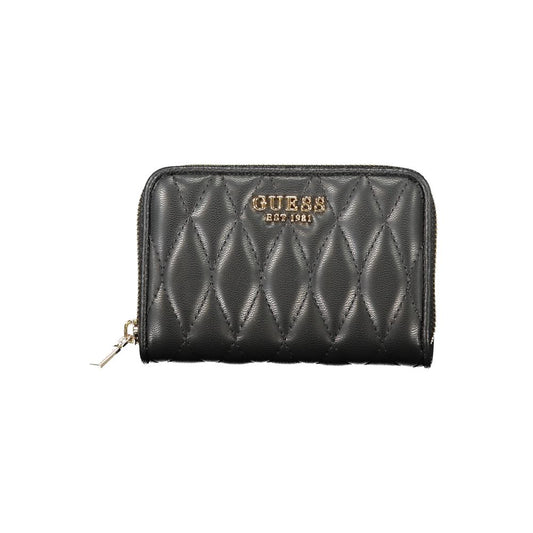 Guess Jeans Black Polyethylene Women Wallet with quilted design and Guess logo