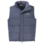 Guess Jeans Blue Polyester Jacket, sleeveless with thermal padding, buttons and zip, featuring 2 external, 4 internal pockets and logo.