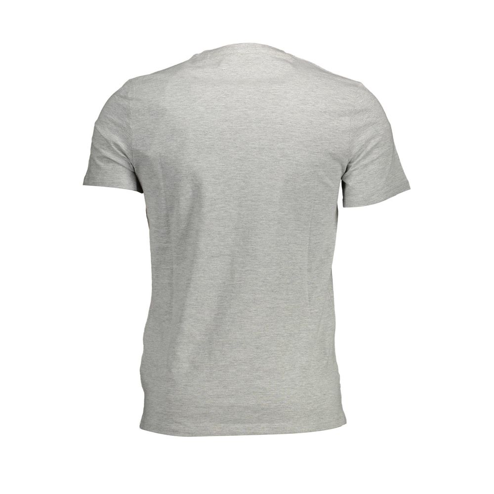 Back view of Guess Jeans Brown Organic Cotton Men T-Shirt with short sleeves and V-neck, showcasing casual and trendy fashion style.