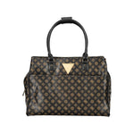 Guess Jeans Brown Polyethylene Handbag with two shoulder handles, external pocket, and zip closure, featuring protective feet and logo.