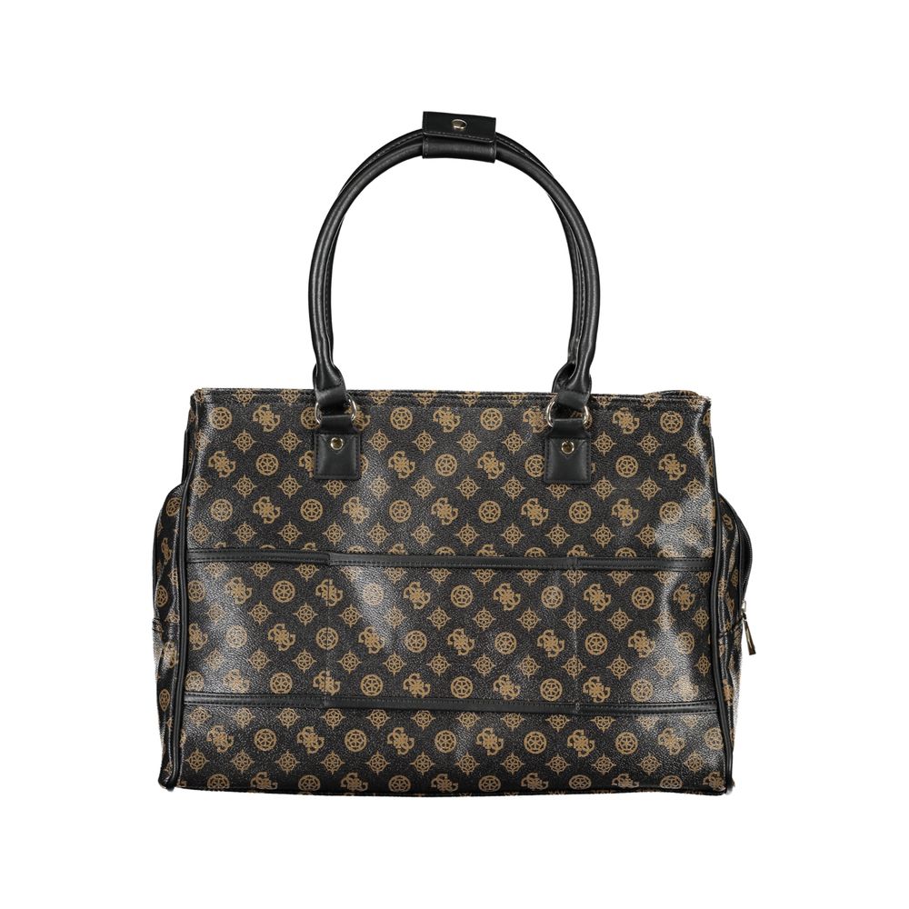 Guess Jeans Brown Polyethylene Handbag with logo print, two shoulder handles, external pocket, perfect for travel.