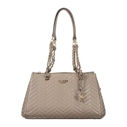 Guess Jeans Brown Polyethylene Women Handbag with dual chain shoulder handles and elegant style features.