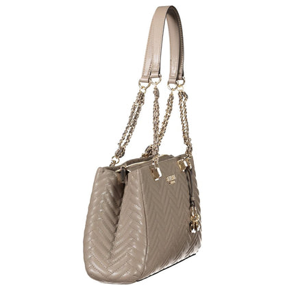 Guess Jeans Brown Polyethylene Women Handbag with dual chain handles and elegant design, featuring multiple compartments